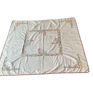 Vintage Hand‎ Embroidered Tablecloth Chickens Eggs Farmhouse Cottagecore 36x38
